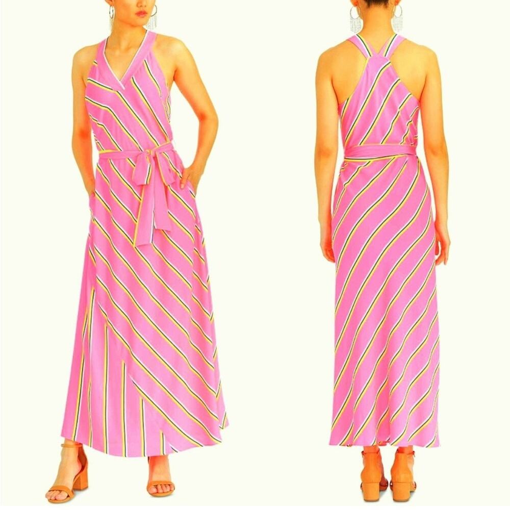 RACHEL Rachel Roy neon pink striped maxi dress, size small - Picture 8 of 9